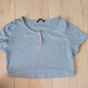 SHEIN Light Blue Ribbed Short Sleeve Top